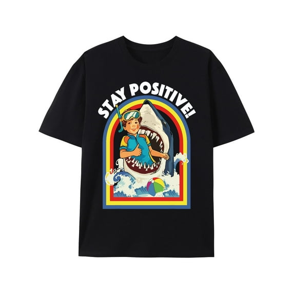 Unisex'Black cotton Black Print Tshirt Graphic Tees Shirts Retro "Stay Positive" Shark Diver Humor S-5XL Tops
