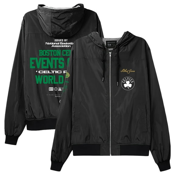 Unisex Bleacher Report x Mitchell & Ness-Black Boston Celtics Backstage Crew Hoodie Full-Zip Jacket