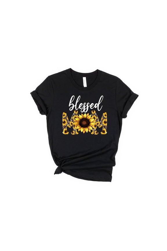 Unisex Blessed Mom Sunflower Mother Day T-Shirt Cotton Graphic Tee-All Size S-5Xl