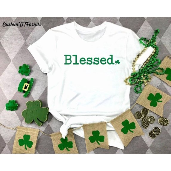 Unisex Blessed St Patricks Day Irish Lucky T-Shirt Cotton Graphic Tee-All Size S-5Xl