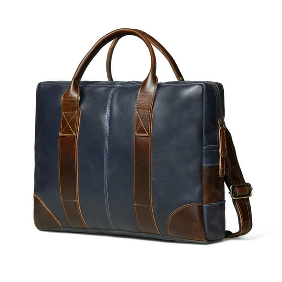 Unisex Blue Leather Two Tone Laptop Brief