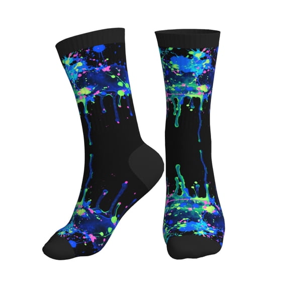 Unisex Blue Neon Paint Splatter Novelty Ankle Socks Colorful ComfortSoft Lightweight Sports Athletic Socks
