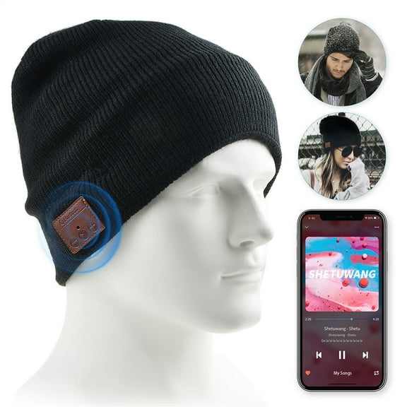 Unisex Bluetooth Beanie Hat, Double-Layer Soft Wool Lining Bluetooth Hat Beanie with Headphones ,Winter Knit Music Hat Beanie, Things for Men, Xmas Gifts for Men Women Dad Husband