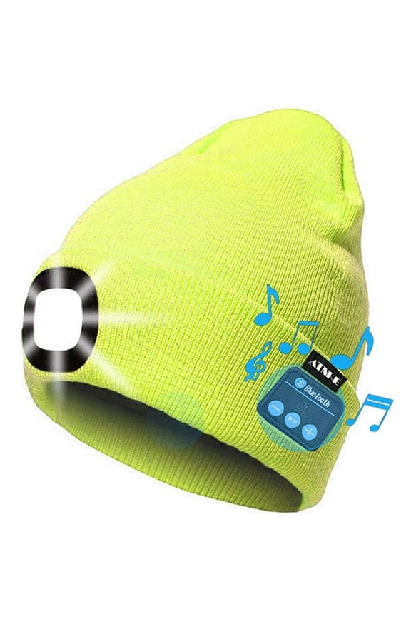 Unisex Bluetooth Beanie Hat with LED Light,USB Rechargeable Headlamp Cap with Headphones, Built-in Stereo Speakers & Mic Winter Knitted Night Lighted Musical Hat for Hiking, Biking, Camping
