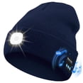 thumbnail image 1 of Unisex Bluetooth Beanie Hat with Light,USB Rechargeable 6 LED Headlamp Winter Hat with Headphones and Built-in Speaker Mic for Men Women Running Camping Fishing (Navy), 1 of 11