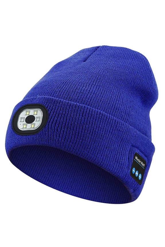 Unisex Bluetooth Beanie Hat with Light,USB Rechargeable 6 LED Headlamp Winter Hat with Headphones and Built-in Speaker Mic for Men Women Running Camping Fishing (Royal Blue)