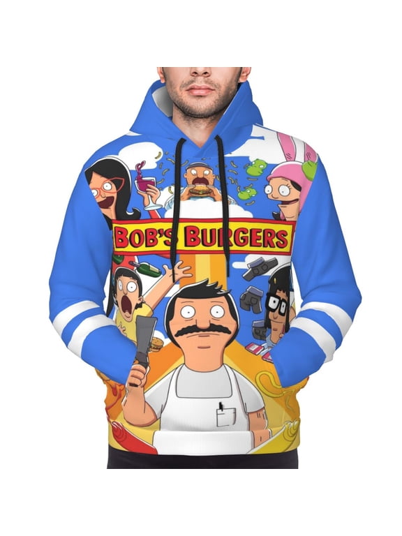 Unisex Bob Family's Anime Bur-Ger Pullover Hoodie 3d Print Graphic Cartoon Hooded Sweatshirts With Pocket For Men Women