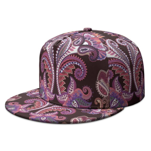 Unisex Bohemian Paisley Snapback Hat - Vintage Ethnic Floral Flat Brim Cap Adjustable Streetwear Hip Hop Baseball Hat