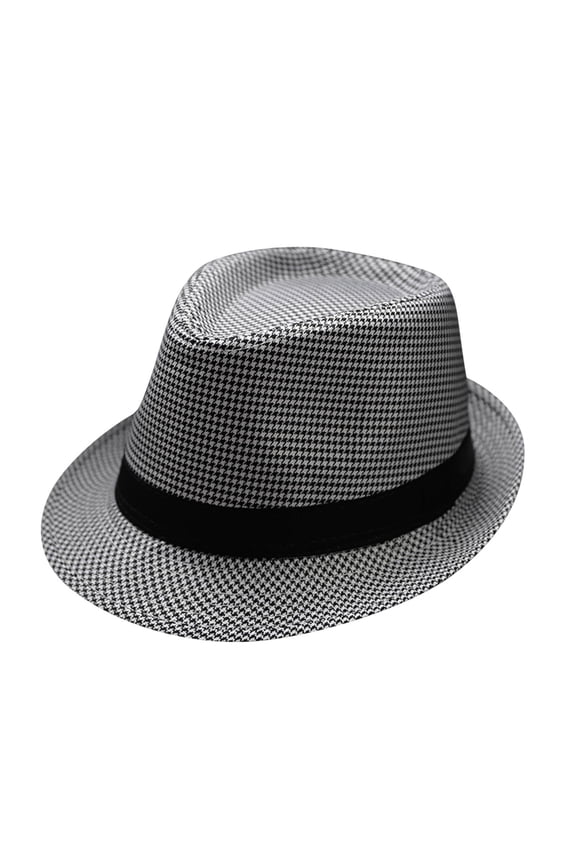 Unisex Boho Houndstooth Fedora Jazz Hat Vintage British Style Sun Hat Breathable UV Protection Travel Sunshade Hat