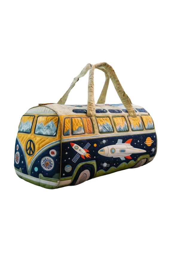 Unisex Boho Quilted Weekender Bag Large Capacity Travel Duffle Bag Vintage Hippie Carry On Tote Overnight Bag Lightweight Gym Yoga Luggage Retro Van Print Weekend Tote for Women Men Road Trip Travel