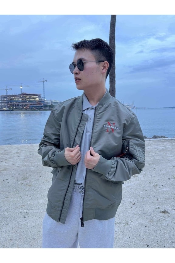 Unisex Bomber Jacket Nylon Windbreaker Flight Jacket Wind Resistant Zip-Up With Pockets