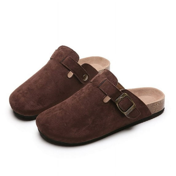 Unisex Boston Soft Footbed Clog Cow Suede Leather Clogs, Cork Clogs Shoes for Women Men Tan