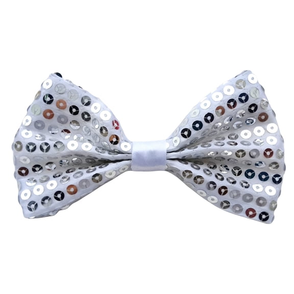 Unisex Bow Tie with Shiny Pink Decoration on the Surface for Disco Parties, Stage Performances and Festival Costume Wear Silver