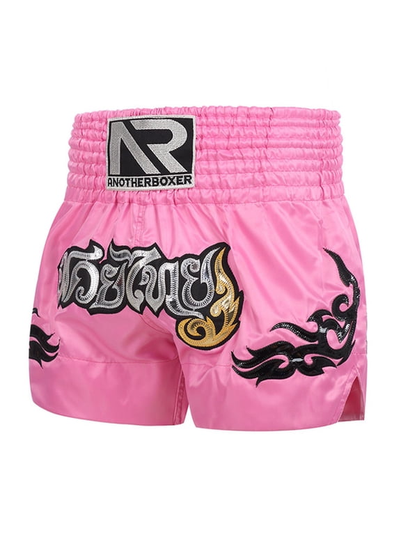 Unisex Boxing Shorts mma Muay Thai Training Trunks Fitness Shorts for Adult Patchwork Embroidery Boxing Grappling Shorts S Pink