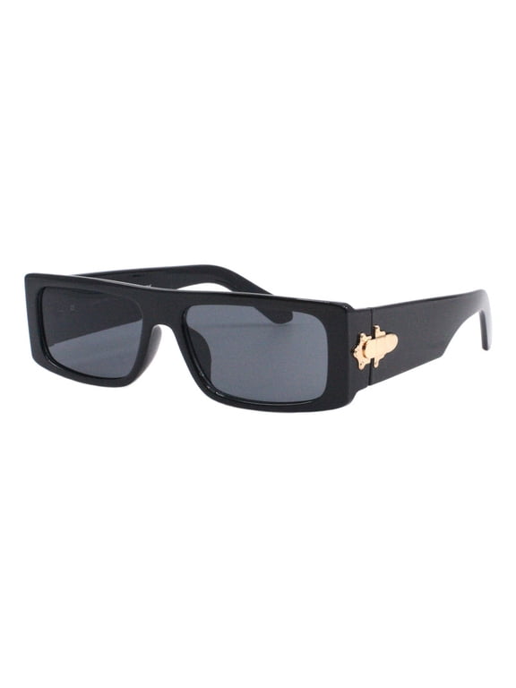 Unisex Boxy Sunglasses – Bold Rectangular Frame with Gold Hardware, UV400 Black