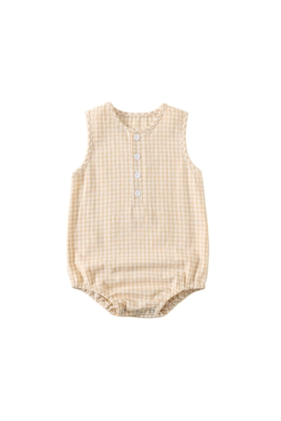Unisex Boy Girl Summer Clothes Gingham Sleeveless Bubble Romper Plaid One Piece Jumpsuit Overall Shorts