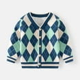 thumbnail image 1 of Unisex Boys Girls Argyle Knit Cardigan Jacket Crewneck Long Sleeve Button Sweater Kids Fashion Casual Comfy Outerwear Dark Blue 5-6 Years, 1 of 6