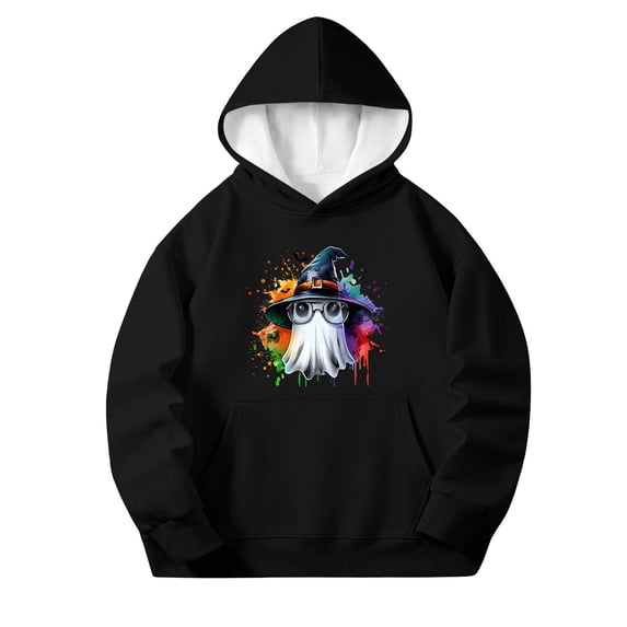 Unisex Boys Girls Fashion Print Hoodies Long Sleeves Hooded Pullover Sweatshirt Fall Winter Halloween Top Clothes Black 11-12 Years