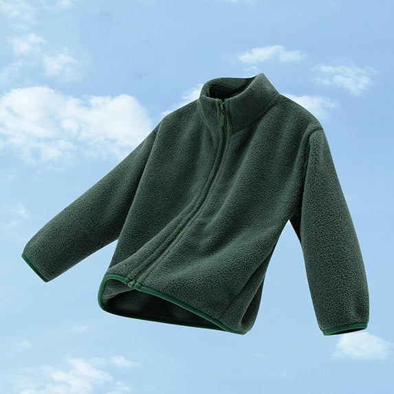 Unisex Boys Girls Fleece Jacket Kids Zip up Stand Collar Solid Sherpa Coat with Pockets Fall Winter Soft Warm Fuzzy Plush Outwear Green 3-4 Years