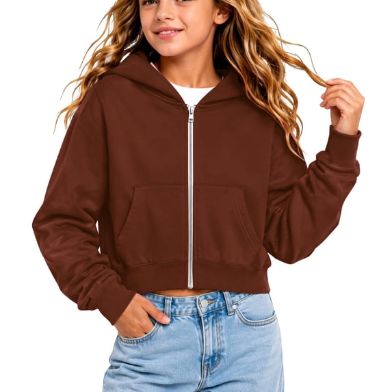 Unisex Boys Girls Fleece Jacket Lightweight Zip Up Active Hooded Sweatshirt Trendy Warm Cropped Coat Fall Winter Outerwear