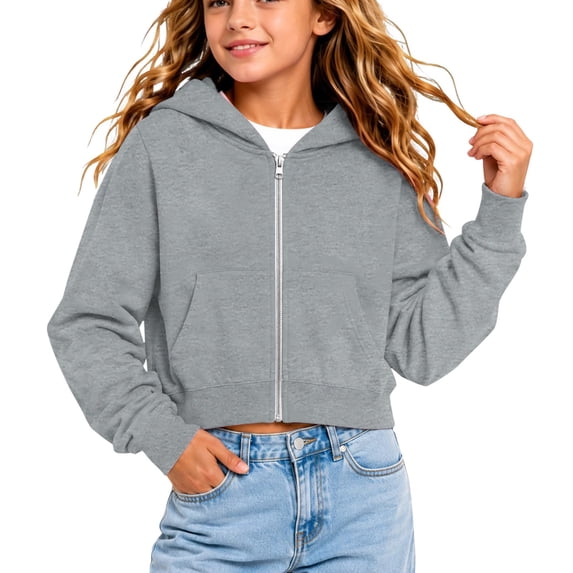 Unisex Boys Girls Fleece Jacket Lightweight Zip Up Active Hooded Sweatshirt Trendy Warm Cropped Coat Fall Winter Outerwear