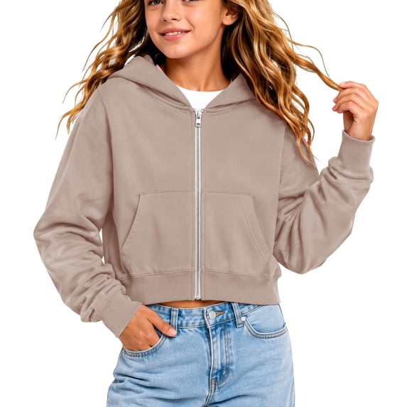 Unisex Boys Girls Fleece Jacket Lightweight Zip Up Active Hooded Sweatshirt Trendy Warm Cropped Coat Fall Winter Outerwear