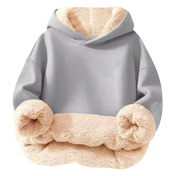 Unisex Boys Girls Lined Sherpa Hoodie Kids Warm Winter Hoodies Pullover Hooded Sweatshirt Sweater 3-16Y