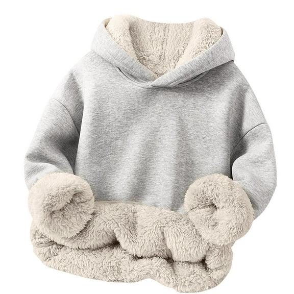 Unisex Boys Girls Fleece Lined Sherpa Hoodie Toddler Warm Winter Hoodies Pullover Hooded Sweatshirt