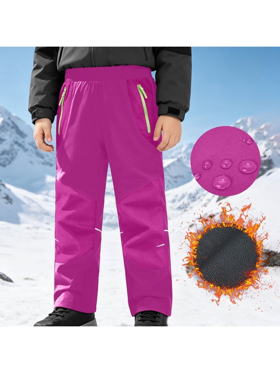 Unisex Boys Girls Fleece Lined Snow Pants Winter Soft Shell Straight Leg Pants Warm Waterproof Outdoor Hiking Ski Trousers Hot Pink 7-8 Years