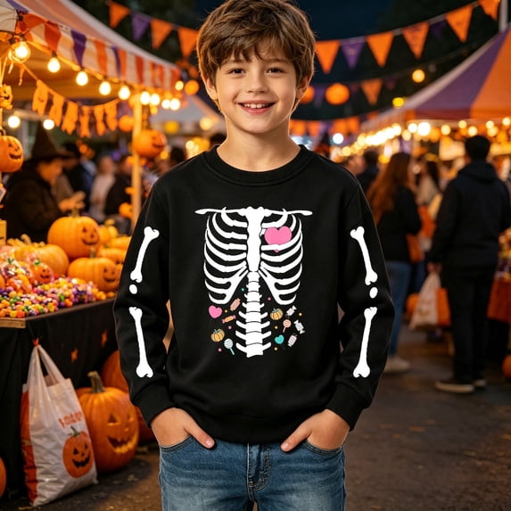 Unisex Boys Girls Halloween Sweatshirt Fashion Print Crew Neck Fall Long Sleeve Pullover Clothes for Casual Wear Black,5-6 Years