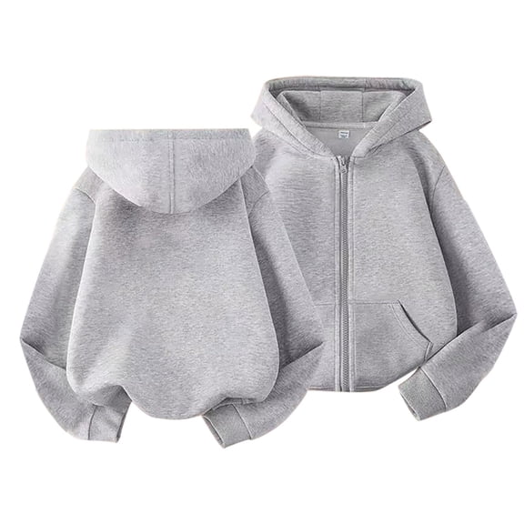 Unisex Boys Girls Hoodie Sweatshirt Full Zip Up Casual Long Sleeve Solid Jacket Kids Lightweight Outwear with Pockets Gray 120