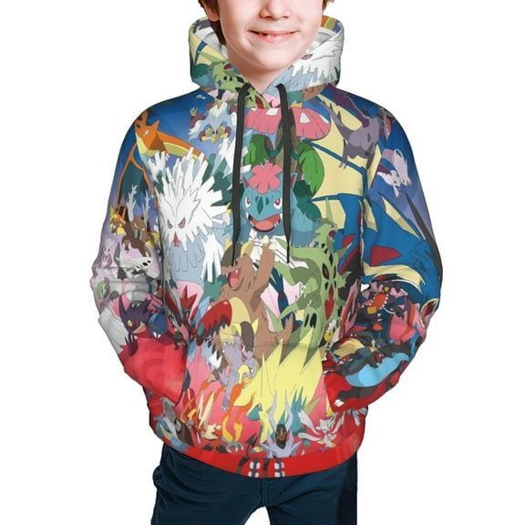 Unisex Boys Girls Hoodies,Trends International Pokemon Mega Evolutions Hooded Sweatshirts for Kids Pullovers with Pockets 6-15 Years,Medium