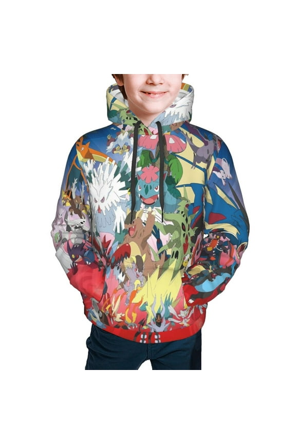 Unisex Boys Girls Hoodies,Trends International Pokemon Mega Evolutions Hooded Sweatshirts for Kids Pullovers with Pockets 6-15 Years,Medium