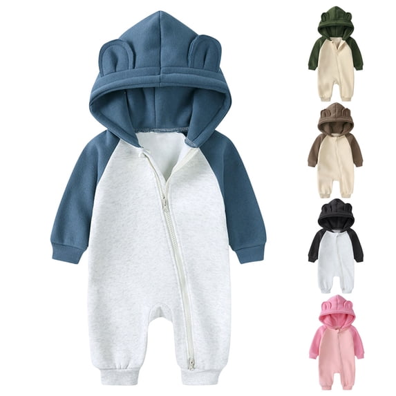 Unisex Boys Girls Items Hoodie Toddler Fleece Baby Crawling Clothes Long Jumpsuit Baby Solid Color Jumpsuit Hooded Jumpsuit 0 Newborn Pajamas Green 0 Months