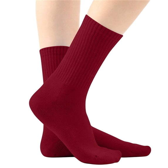 Unisex Boys Girls Knit Mid Calf Socks Solid Color Soft Stretchy Socks Kids Simple Comfy Uniform Socks for Daily Wear Wine 5-13 Years