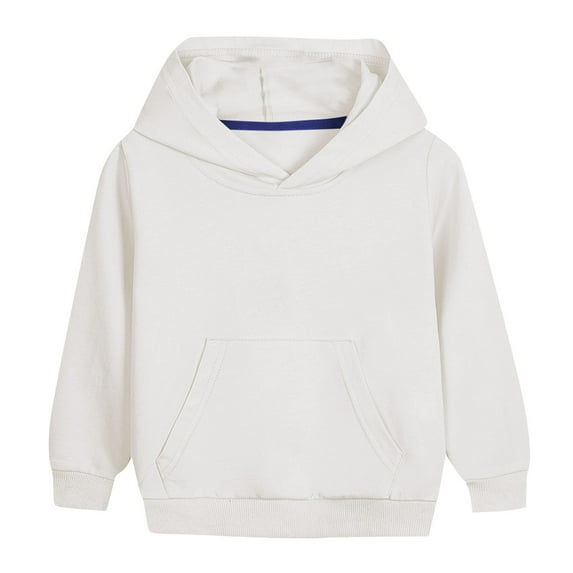 Unisex Boys Girls Lightweight Sweatshirt Drawstring Hoodies Kids Baby Solid Color Long Sleeve Hooded Sweatshirt Casual Fashion Top with Pocket 9-10 Years White
