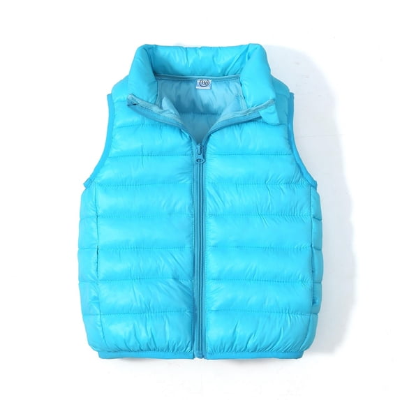 Unisex Boys Girls Lightweight Windproof Vest Solid Color Sleeveless Puffer Coat Warm Quilted Gilet Winter Snow Waistcoat Outerwear Light Blue 4-5 Years