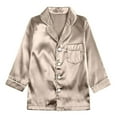 thumbnail image 1 of Unisex Boys and Girls Pajama Sets, Kids Summer Long Sleeve Button Shirt with Pants Sleepwear, Two Piece Satin Loungewear Outfits Summer Two Piece Sets for Lady Khaki 10Y, 1 of 9
