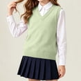 thumbnail image 1 of Unisex Boys Girls Preppy Knit Sweater Vest Sleeveless V-Neck Solid Color Tops Kids Trendy Soft Casual Comfy Outfits Green 7-8 Years, 1 of 6