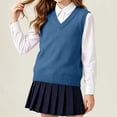 thumbnail image 1 of Unisex Boys Girls Preppy Knit Sweater Vest Sleeveless V-Neck Solid Color Tops Kids Trendy Soft Casual Comfy Outfits Navy 16-17 Years, 1 of 6