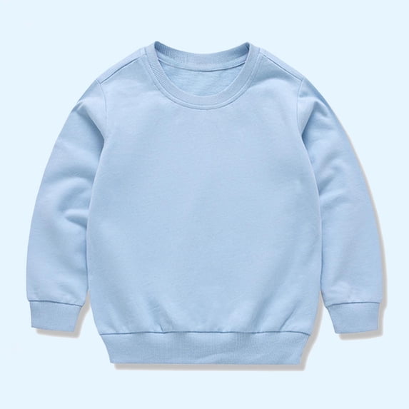 Unisex Boys Girls Sweatshirt Solid Color Cotton Pullover Crewneck Long Sleeve Tops 1-13 Years Light Blue 12 Years