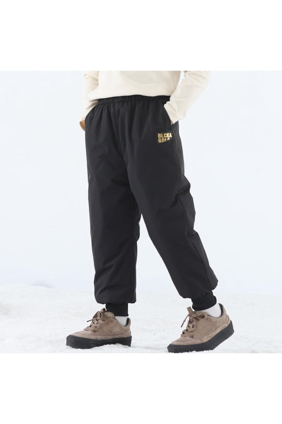Unisex Boys Girls Winter Warm Sherpa Lined Sweatpants Jogger Boys' Winter Cotton Pants With Thick Velvet Warm Down Pants Casual Outerwear Pants Children's Pants 3-10Years