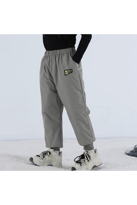 Unisex Boys Girls Winter Warm Sherpa Lined Sweatpants Jogger Boys' Winter Cotton Pants With Thick Velvet Warm Down Pants Casual Outerwear Pants Children's Pants 3-10Years