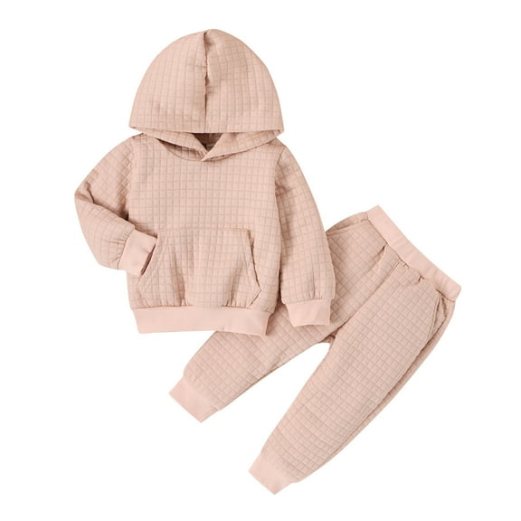 Unisex Boys Winter Thermal Outfit Thickened Hooded Sweatshirt with Pants Full Length Pants Long Sleeve Two Piece Comfy Warm for Kids Cold Weather Beige 2 Years-3 Years