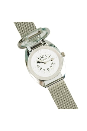 Unisex Braille Watch- Chrome- Steel Mesh Band- White Dial
