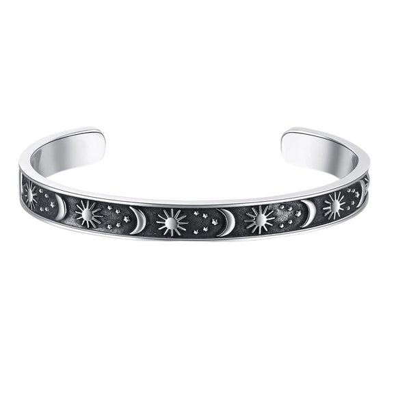 Wussanun Unisex Bravery Bangle Sun Moon Star Emboss Fearless English Decoration Enhance Confidence