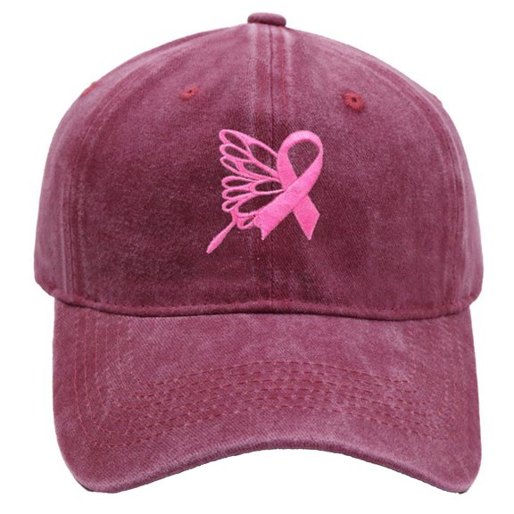 Unisex Breast Cancer Awareness Hat - Embroidered Pink Ribbon Adjustable Baseball Cap, Casual and Versatile Outdoor Sports Hats Hip Hop Hat Letters Gifts(Wine)
