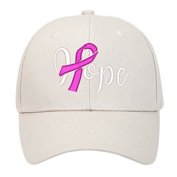 Unisex Breast Cancer Awareness Hope Letter Embroidery Duck Tongue Cap Casual Curved Brim Hat Beige
