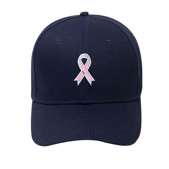 Unisex Breast Cancer Awareness Ribbon Print Cotton Baseball Cap Duck Tongue Hat Sun Protection Navy