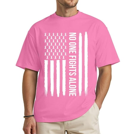 Unisex Breast Cancer Awareness Shirt – No One Fights Alone – Pink Ribbon American Flag Support Tee – Azalea Small